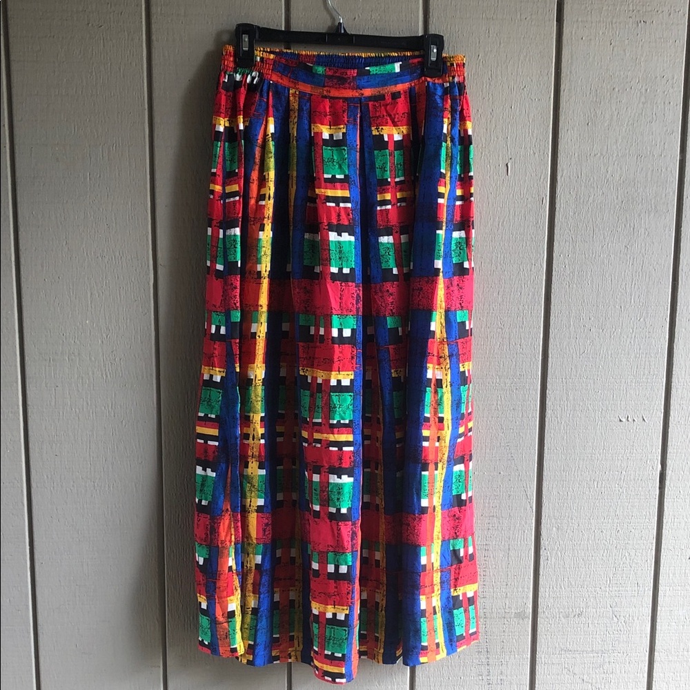 PS Studio Vintage 100 % Silk Vibrant Multi-Color Geometric Maxi Skirt